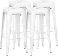Shahoo 30 Inches Metal Bar Stools Counter Height Stackable Backless Stools, Industrial Patio Stools Indoor Outdoor Metal Kitchen Stools Set of 4 (Distressed White, 30'')