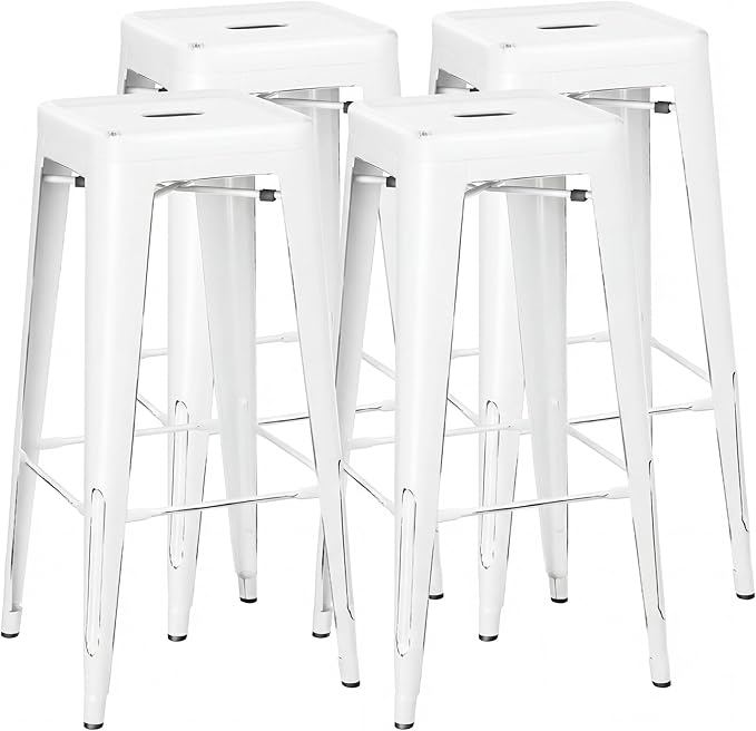 Shahoo 30 Inches Metal Bar Stools Counter Height Stackable Backless Stools, Industrial Patio Stools Indoor Outdoor Metal Kitchen Stools Set of 4 (Distressed White, 30'')