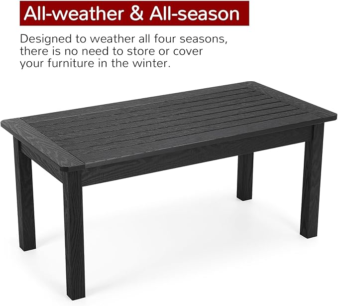 Stoog Outdoor Coffee Table, All-Weather Poly Lumber Patio Side Table, Rectangle End Table for Backyard, Porch, Garden, Balcony & Deck, Black