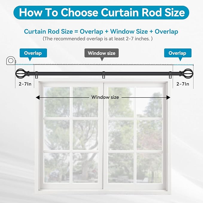 Curtain Rods for Windows 48 to 84, 2 Pack 5/8 Inch Black Heavy Duty Metal Curtain Rods Set - Rustic Decorative Drapery Rods with Brackets for Farmhouse, Bedroom
