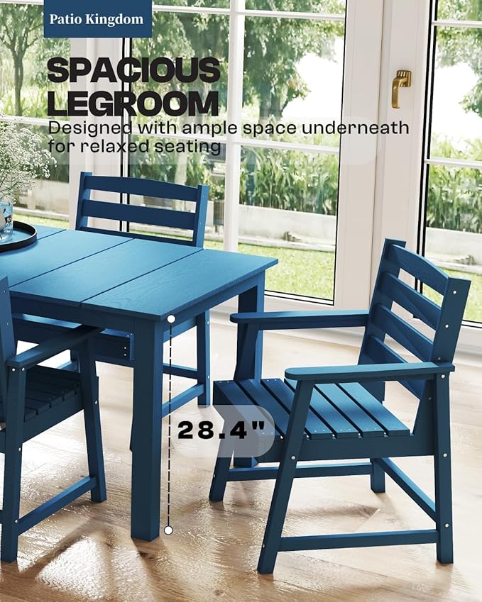 5-Piece Navy Blue Outdoor Dining Set with White 11FT Large Patio Umbrella, 75.2'' HDPE Table & Chairs for 8, Weather-Resistant Furniture with Umbrella Hole for Patio, Lawn, Poolside