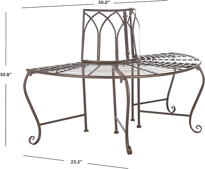 SAFAVIEH Outdoor Furniture Collection – Abia Rustic Brown Wrought Iron 50-Inch Curved Tree Bench, Garden & Patio Seating (PAT5018B)