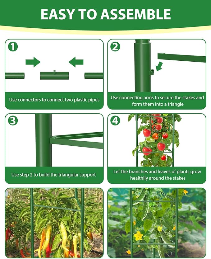 6 Pack Tomato Cages for Garden, 51in*13in Adjustable Tomatoes Plant Stakes Support Cages Trellis, Garden Trellis for Vegetable Flowers Fruits Climbing Plants- 20 Binding Wires Included