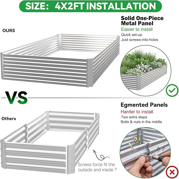 3 Pack Corrugated Galvanized Steel Raised Garden Bed Outdoor, Metal Above Ground Garden Bed for Vegetables and Flowers, Rectangle Raised Beds for Gardening-4x2FT