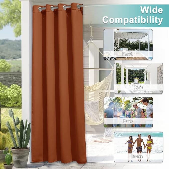 NICETOWN Outdoor Curtain for Patio Waterproof, Thermal Insulated Rustproof Decor Grommet Privacy Living Divider Curtain/Drape for Gazebo, Mecca Red, 1 Panel, 100" W by 108" L