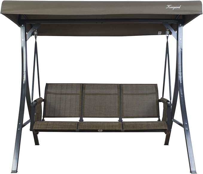Kozyard Brenda 3-Seat Outdoor Porch Swing Glider, Patio Swing with Adjustable Canopy, Steel Frame, Breathable Textilene Seat & Back, Side Pockets (Taupe-Brown)