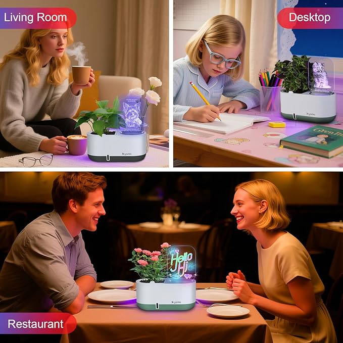 Self-Watering Plant Pot with LED Note Board & 7 Colors Pen, Led Acrylic Message Board with Plant Pot,Dog Board Night Light with Planting Pot for Christmas/Thanksgiving/Gifts(No Plant&Seed)