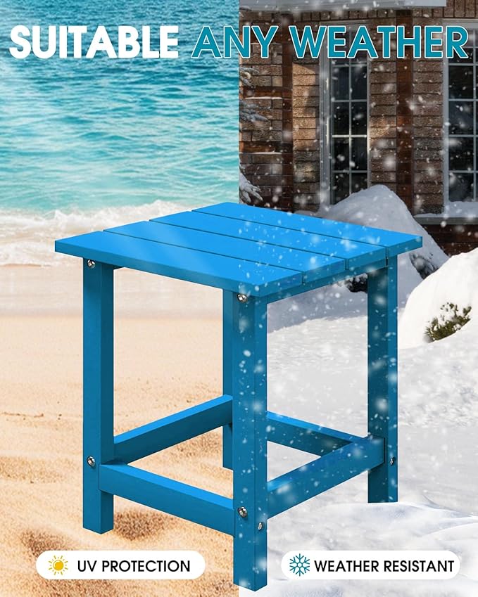 MUCHENGHY Adirondack Outdoor Side Table, 14.7" Patio Side Table Weather Resistant, HDPE Outdoor End Tables for Patio, Navy Blue
