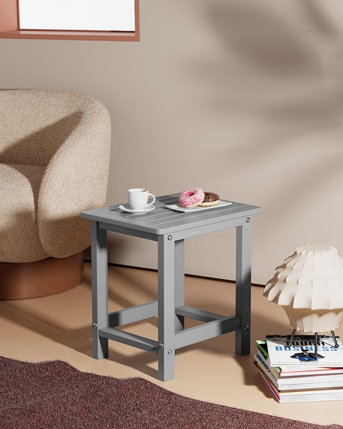 YEFU Outdoor Side Table for Patio: 16" HIPS Weather - Resistant Adirondack Tables - Waterproof Small Square End Tables for Backyard Pool Porch Balcony - Indoor Outdoor Durable Table Grey