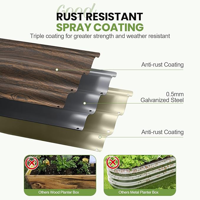 G GOOD GAIN Round Raised Garden Bed - 3Pcs 2x2x1ft Galvanized Steel Planter Boxes Outdoor with Rubber Edge Trim | Metal Raised Beds for Gardening Vegetables Flowers Fruits Herbs (Wood Grain)