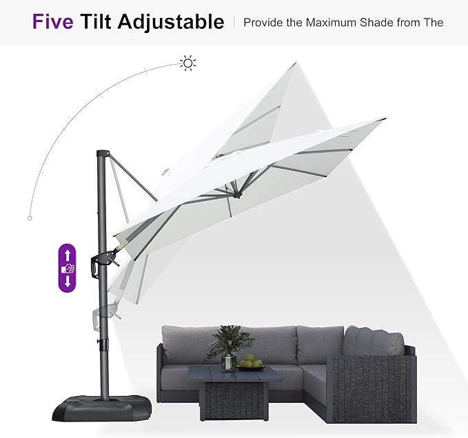 PURPLE LEAF 8'×8' Patio Cantilever Umbrella with Base Included Offset Outdoor Umbrella with cover Square umbrella outdoor patios for Backyard Pool Garden White