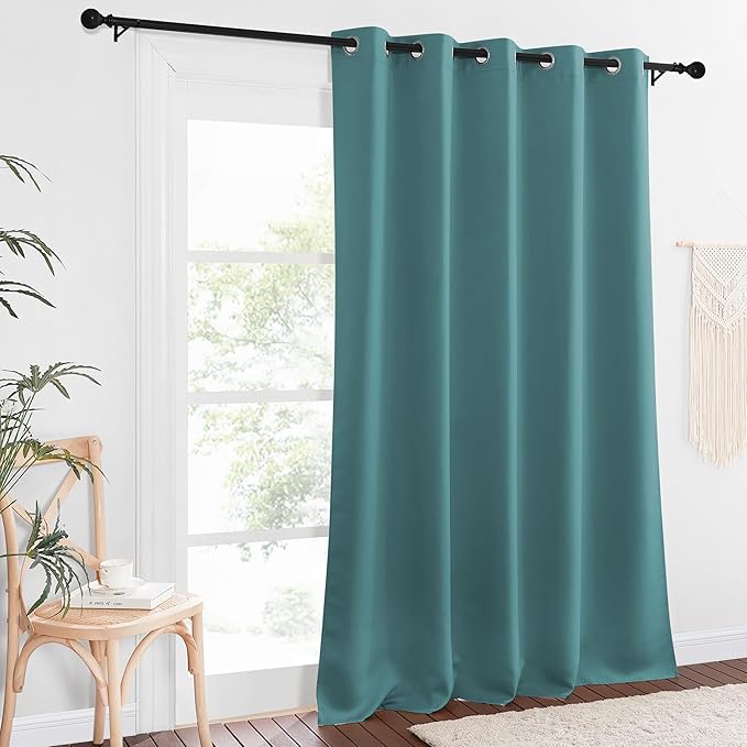NICETOWN Patio Blackout Curtain Panels - Extra Wide Sliding Door Thermal Insulated Drape, Privacy Room Divider Curtain for Bedroom Office (Sea Teal, 66 x 118 Inch Long)