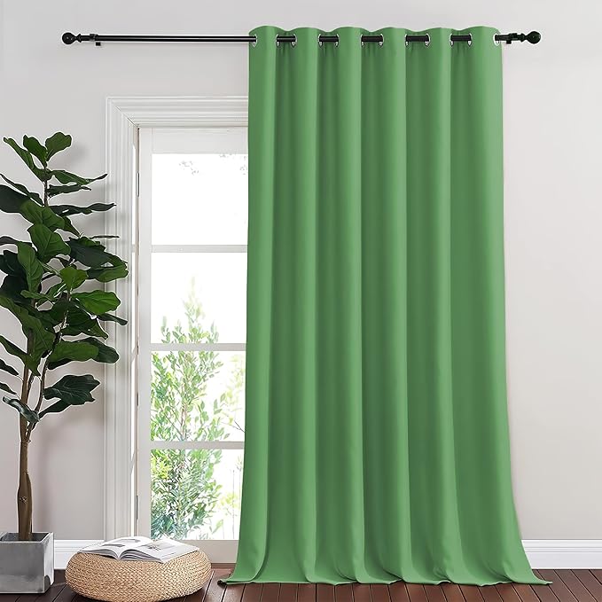 NICETOWN Sliding Door Curtain 108 Inches Long - Blackout Thermal Insulated Grommet Room Divider Privacy Drape for Patio Glass Door, 1 Panel, Froest Green, 100 Inch Extra Wide