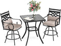 Sophia & William Patio Bar Set 3 Pieces Outdoor Bistro Bar Set with 2 Swivel Bar Stools and 1 Square Bar Height Table, All-Weather Metal Furniture with 1.57" Umbrella Hole and Beige Cushion