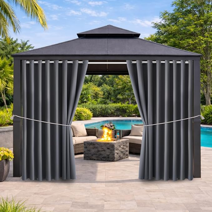 DIVA EN CAMINO DEC Outdoor Patio Curtain Waterproof Darkening Thermal Insulated Indoor Curtains for Bedroom, Porch, Living Room, Pergola, Cabana, W105 x L120 Extra Wide, Gray, Set of 2 Panels