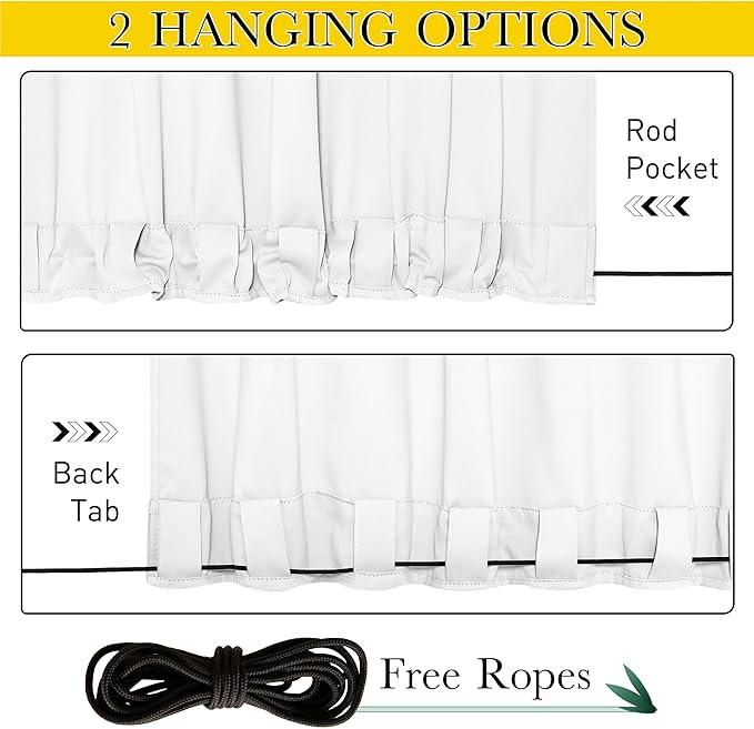 NICETOWN 2 Panels Weighted Blackout Outdoor Curtains for Patio Waterproof, Grommet & Back Tab on top and Bottom Windproof Privacy Thermal Drapes for Cabana with Fixed Rope, W52 x L95, Pure White