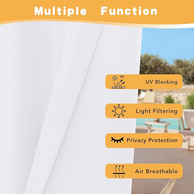 HolidayIdeas Extra Wide Outdoor Curtains for Patio Waterproof, 4 Panels - 110 x 120 Inch - Privacy & Light Filtering Curtains White Grommet Outside Curtains for Porch, Gazebo, Pergola, Backyard