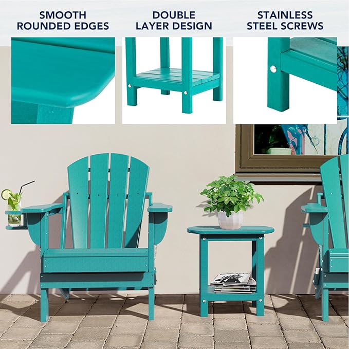 nalone Adirondack Side Table 16.5" Outdoor Side Table HDPE Plastic Double Adirondack End Table Small Table for Patio (Aruba)