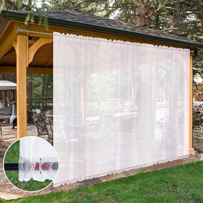SpaceDresser Waterproof Outdoor Sheer Curtains for Patio - 2 Panels Rod Pocket Indoor Voile Sheer Curtain for Living Room,100W x 84L inch, White