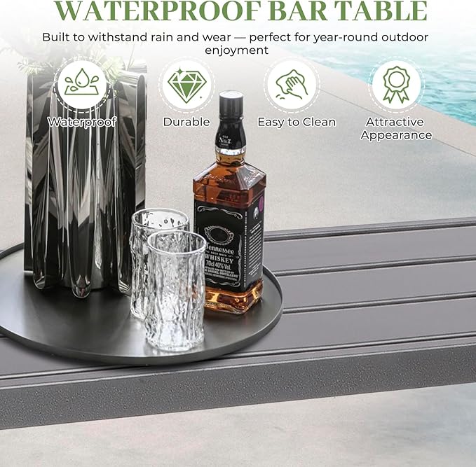 Outdoor Patio Counter Height Bar Table, 63" Rectangle for Patio, Garden, Yard, Balcony, Poolside (Grey)