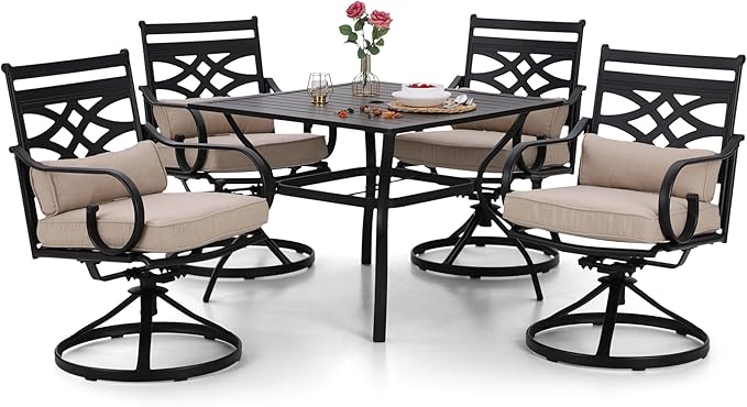 Sophia and William Swivel Patio Dining Set for 4, Outdoor Table and Chairs, Removable Seat Cushions, Black 37" Patio Dining Table