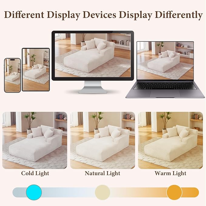 78.7" Chaise Lounge Chair Indoor, Oversized Boneless Couch Comfy Upholstered Sleeper Sofa Bed with 3 Pillows, Corduroy Cloud Reading Chair for Living Room No Assembly Required, White