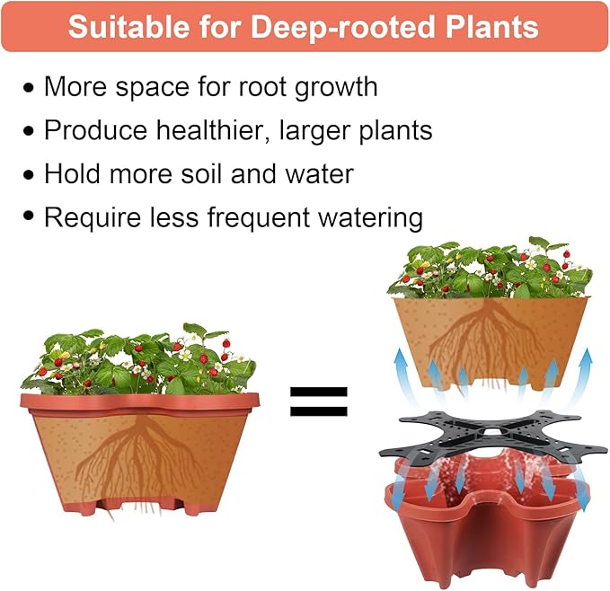 DUNCHATY Stackable Planter with Removable Wheels and Garden Tools, Garden Planting Tower Planters, Indoor Outdoor Gardening Pots - 5 Tier Vertical Planter