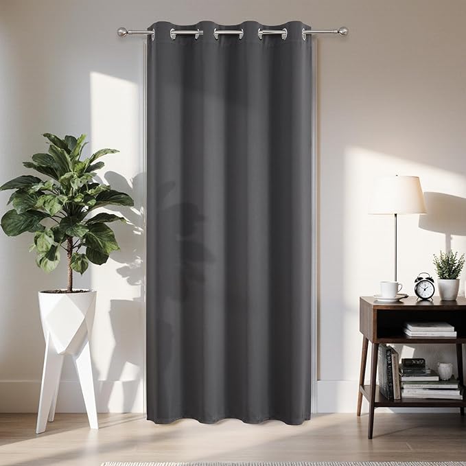 Joydeco Blackout Door Curtain for Doorway Privacy 78 Inches Long, Grommet Closet Curtain for Open Closet, Room Divider for Bedroom Living Room (Grey, 52Wx78L, 1 Panel)