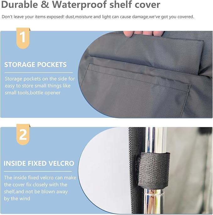 Waterproof Shelf Cover,600D Heavy Duty Dustproof Storage Wire Rack Covers,Outdoor Shelving Covers for Wire Shelves with Zipper 30''x14''x62'',Clear Front.