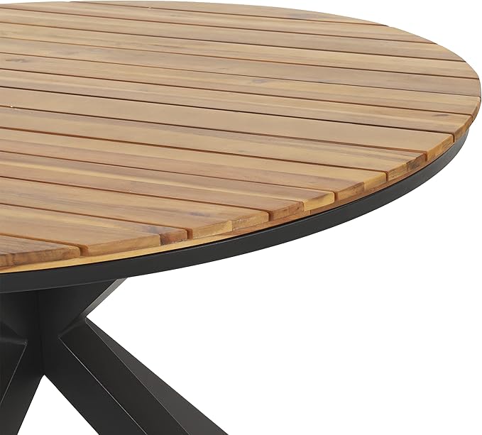 Merax Outdoor Dining Table, 45" Round Teak Acacia Wood Tabletop and Black Metal Leg, Modern Industrial Style Patio Dining Table