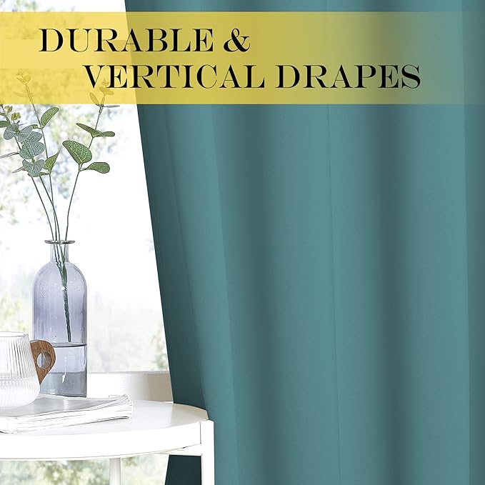 NICETOWN Blackout Curtains 54 Inches Long, Thermal Insulated Room Darkening Curtains for Bedroom, Window Treatment Drapes for Living Room Nursery (W66 x L54 Inch, Sea Teal, 1 Panel)