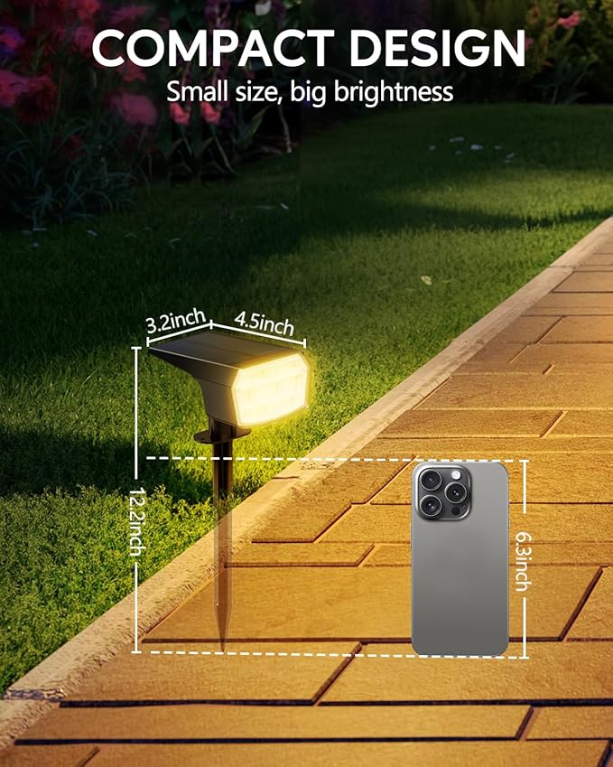 HIBOITEC Solar Spot Lights Outdoor Waterproof 59LED Landscape Lights Solar Powered Uplights Adjustable Brightness Dusk to Dawn for Outside Garden Yard Trees 6 Packs Warm White