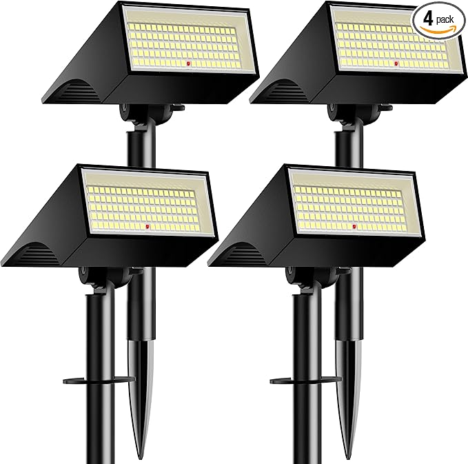 Koicaxy Solar Lights Outdoor Waterproof 4 Pack IP65, 100 LEDs 4 Light Modes, Higher Charging Efficiency, Auto On/Off Solar Landscape Spotlights for Garden Decor Yard Pathway Patio - Cool White