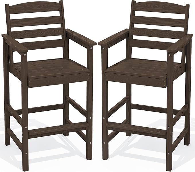 SERWALL Tall Adirondack Chairs Set of 2, Oversize Balcony Adirondack Chairs Set, Outdoor Bar Height Barstools Widened Chair Set for Bistro, Poolside, Garden, Coffee