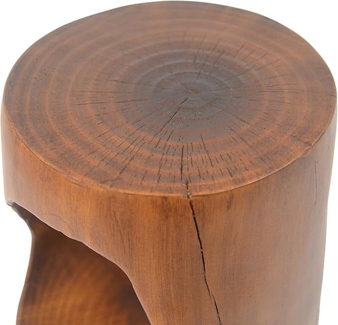 Christopher Knight Home Novi Outdoor Side Table, Hollow Round-shaped Decorative Accent Side End Table, Garden Stool for Patio Balcony Beach Pool, Lightweight Concrete, Wood-Like Texture, Antique Brown