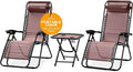 SereneLife Outdoor Zero Gravity Lounge Chair Set with Table – 2 Adjustable Recliners with Cup Holders, Headrest, Steel Frame & Foldable Design for Patio, Pool, Garden, or Camping