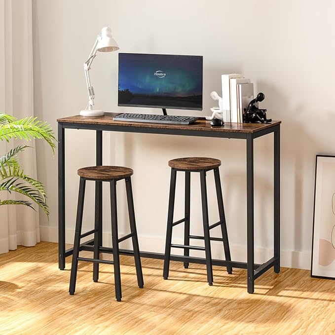 HOOBRO Bar Stools, Barstools Set of 2,Counter Height Barstools, 24.8" Bar Stools for Kitchen Island, Industrial Bar Chairs, for Dining Room, Kitchen, Bar, Rustic Brown and Black BF07BY01G1