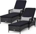 Tangkula Wicker Chaise Lounge Outdoor Set of 2, Patio Rattan Reclining Chaise with 6-Gear Adjustable Backrest, Thick Padded Cushion & Removable Lumbar Pillow, Pool Lounge Chairs (Black)