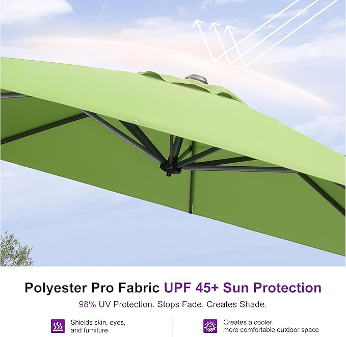PURPLE LEAF 10 Feet Square Cantilever Umbrella Patio Umbrella with Base Outdoor Umbrella Aluminum Offset with 360-degree Rotation for Garden Deck Pool Patio Apple Green