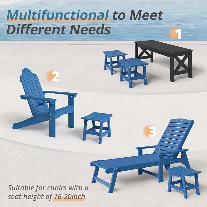 LUE BONA Outdoor Adirondack Ottomans, Footrest Footstool, Outdoor Foot Rest for Patio, HDPS All Weather Waterproof Footrest Footstool for Adirondack Chair, Navy Blue