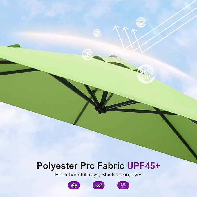 PURPLE LEAF 8' X 8' Patio Umbrella with Wheeled Base for Pool 7' High Offset Outdoor Cantilever Umbrella Swimming Pool Umbrella with 360°Rotation for Poolside Apple Green