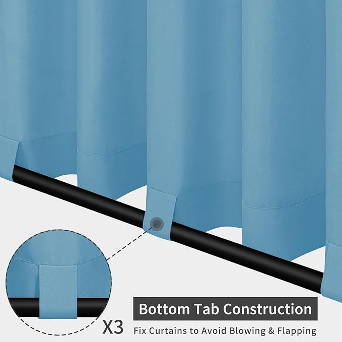 Easy-Going Outdoor Patio Curtains Detachable Tab Top Windproof Weatherproof Curtain for Cabana, Porch, Pergola and Gazebo, Tab Bottom Drape, 2 Panels, 54W x 120L inch, Sky Blue