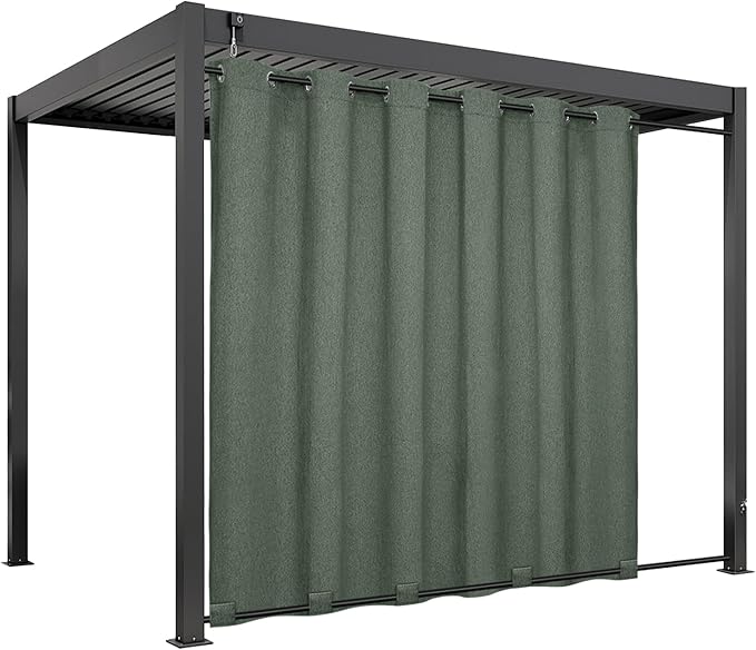 Easy-Going Linen Look Outdoor Curtains Waterproof Windproof Porch Curtains, Soft Thicken Outdoor Privacy Curtains for Patio, Gazebo, Grommet Top and Tab Bottom Drape, 1 panel, 110x108 inch, Sage Green