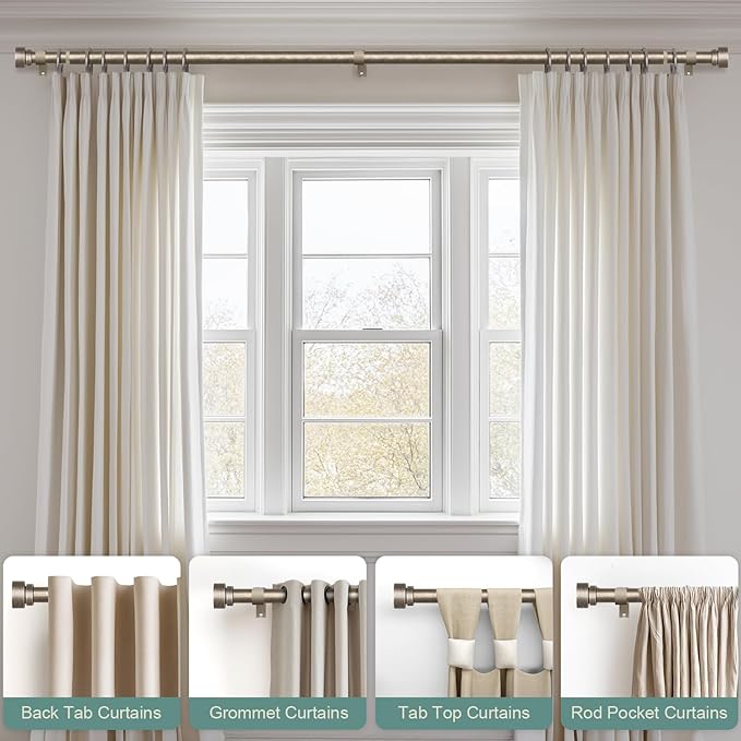 Retro Silver Curtain Rods for Windows 48 to 84 Inches Adjustable Length Heavy Duty 1" Diameter Window Curtain Rod with Decorative Finials for Outdoor Bedroom Kitchen Living Room Farmhouse