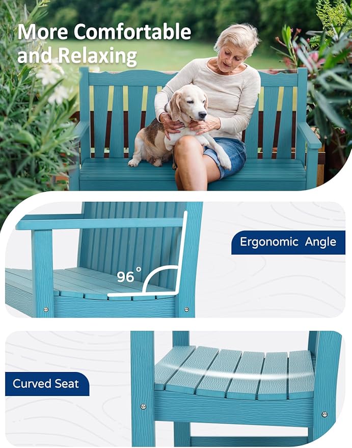 Outdoor Bench Set of 2, Weatherproof Garden Benches for Outdoors, All Weather HIPS Patio Bench Holds up to 800lbs, Never Rot or Fade, Comfort Bench for Porch Garden Patio Yard and Park