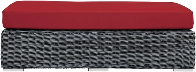 Modway Summon Wicker Rattan Outdoor Patio Sunbrella® Fabric Rectangle Ottoman in Canvas Red