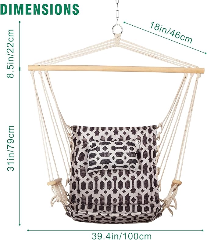 Backyard Expressions Reversible Hanging Rope Swing - Max 275 Lbs - Wooden Spreader Bar - for Any Indoor or Outdoor Spaces