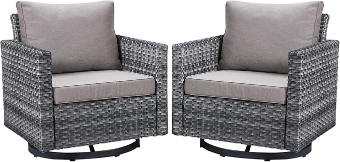 Belord Wicker Chairs Outdoor Bistro Set Oversize Patio Swivel Rocker, Rattan Outdoor Seating Set of 2 Swivel Glider Chairs Wicker Furniture for Porch Deck Backyard with Water-Resistant