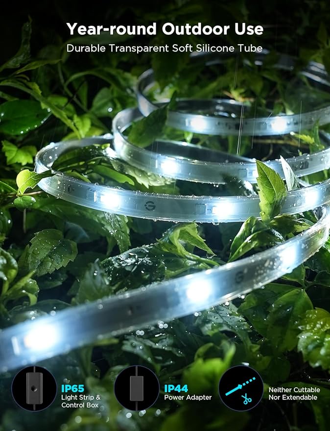 Govee Outdoor LED Strip Lights RGBIC with Warm and Cold White, 32.8ft 2.4G WiFi Smart Outdoor Lights, IP65 Waterproof, Work with Alexa and Google Assistant, App Control, for Porch, Patio, Eave, Party