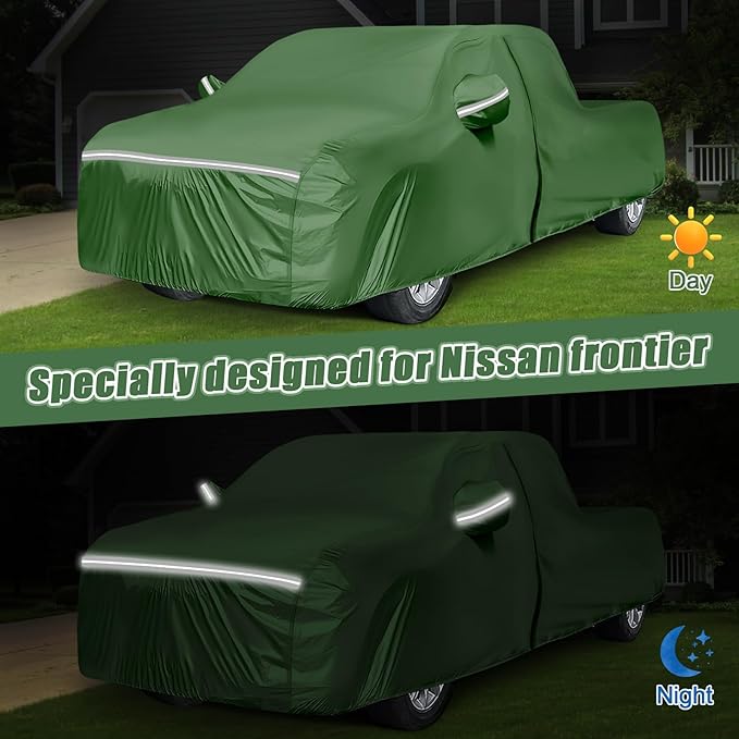 BOSSTONE Car Cover Custom Fit for Nissan Frontier (1998-2020) King/Crew Cab Short Bed Waterproof All Weather for Automobiles Full Exterior Cover Rain Sun Snow Protector with Door Zipper (Green)